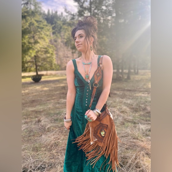 Tree of Life Teal Velvet Sleeveless Dress - Picture 6 of 10